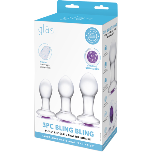 3Pc Bling Bling 3" / 3.5"/ 4" Glass Anal Training Set