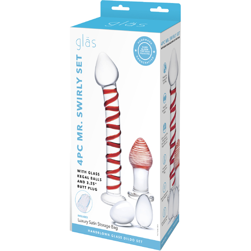 4Pc Mr. Swirly Set With Glass Kegal Balls & 3.25" Butt Plug