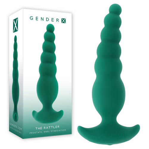 Gender X THE RATTLER Green 17 cm USB Rechargeable Vibrating and Twirling Anal Plug