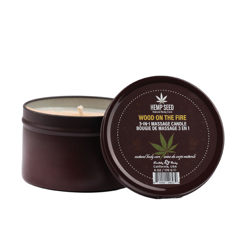 Hemp Seed 3-In-1 Massage Candle - Wood On The Fire Jasmine Blossoms, Lily Of The Valley & Sweet Amber - 170 g