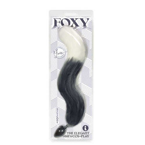 Foxy Fox Tail Silicone Butt Plug Grey with White Tip - 46 cm Tail