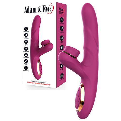 Adam & Eve ROSE GOLD TAPPIN RABBIT Purple 22.5 cm USB Rechargeable Tapping & Thrusting Rabbit Vibrator