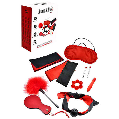 Adam & Eve SENSUAL SCARLET NIGHTS Black/Red Couples Bondage Kit - Set of 10 Pieces