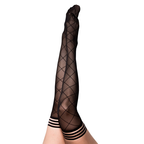 Kixies ANNA Sheer Black Diamond Thigh Highs Black - Size A
