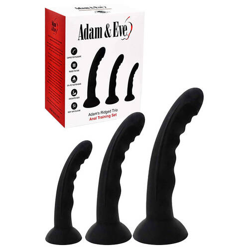 Adam & Eve ADAMS RIDGED TRIO Black Anal Training Kit - Set of 3 Sizes