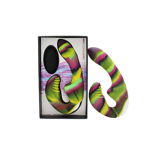 Colourful Camo Tandem Remote Control Strapless Strapon