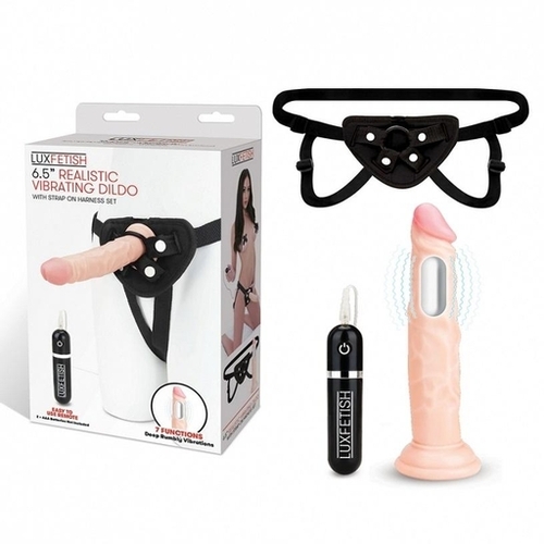 Lux Fetish  6.5" Realistic Vibrating Dildo & Strap-on Harness