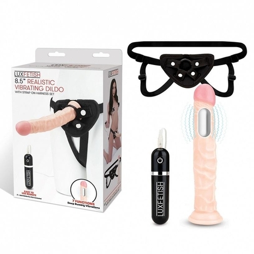 Lux Fetish 8.5" Realistic Vibrating Dildo & Strap-on Harness Set