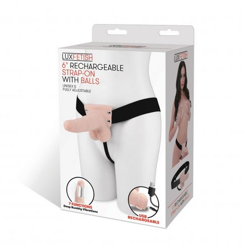 Lux Fetish 6" Rechargeable Strap On With Balls Fresh