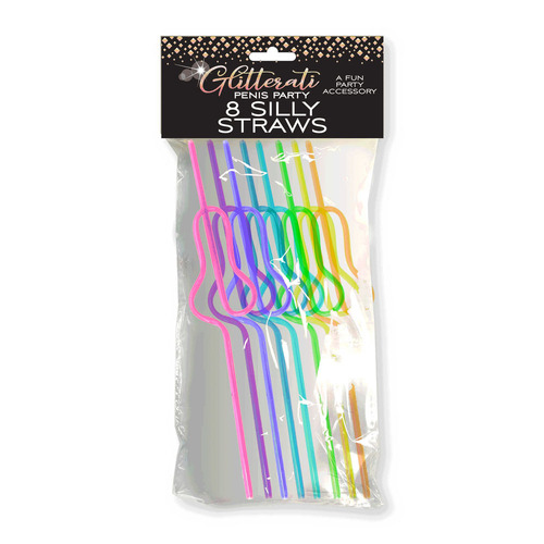 Glitterati Penis Silly Straws Coloured Hen's Party Straws - 8 Pack