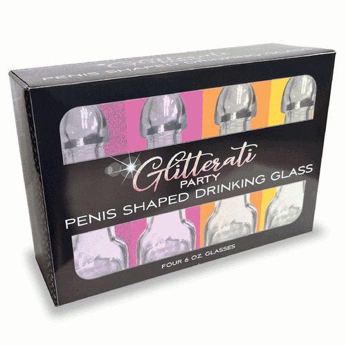 Glitterati Penis 6oz Drinking Glass Pack 4 Pack