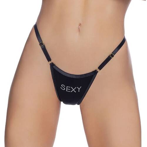 Sexy Bling Thong Black OS