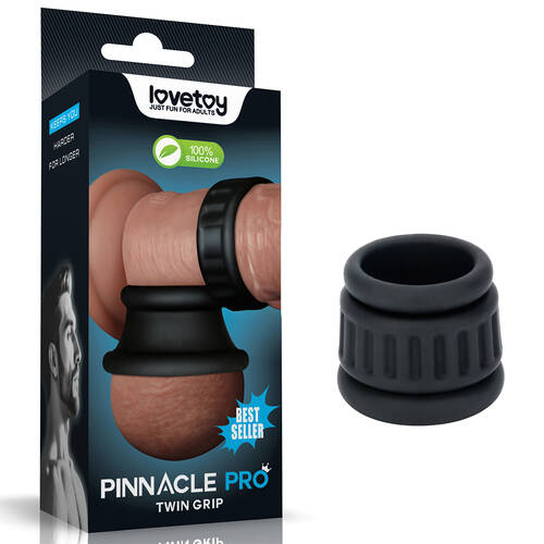 Pinnacle Pro Twin Grip Enhancer Black Cock & Balls Ring