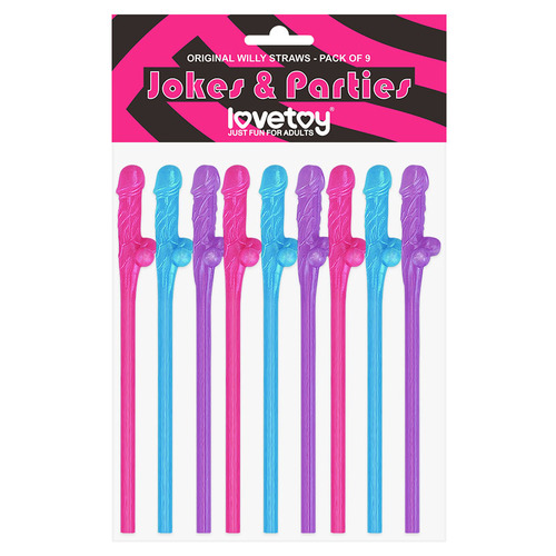 Jokes & Parties Original Willy Straws Coloured Dicky Straws - Set of 9
