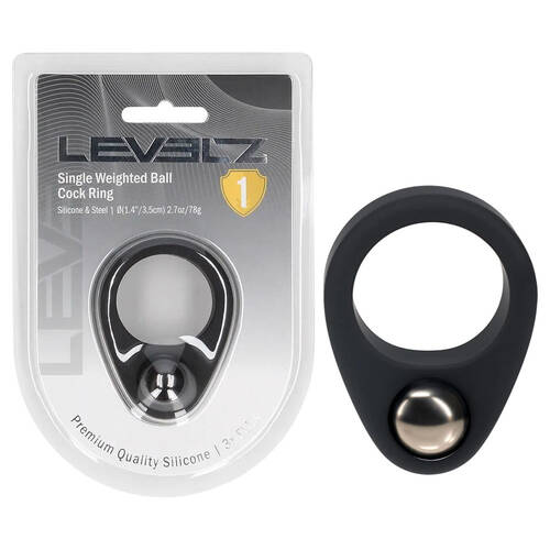 LEVELZ Single Weighted Ball Cock Ring - Black Black Weighted Cock Ring