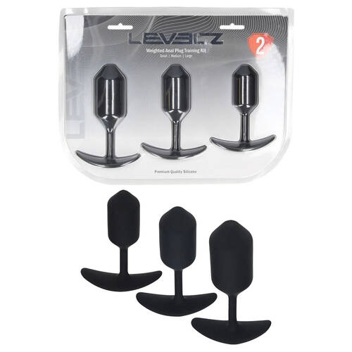 LEVELZ Silicone Weighted Anal Plug Training Set Black Weighted Butt Plugs - Set of 3 Sizes