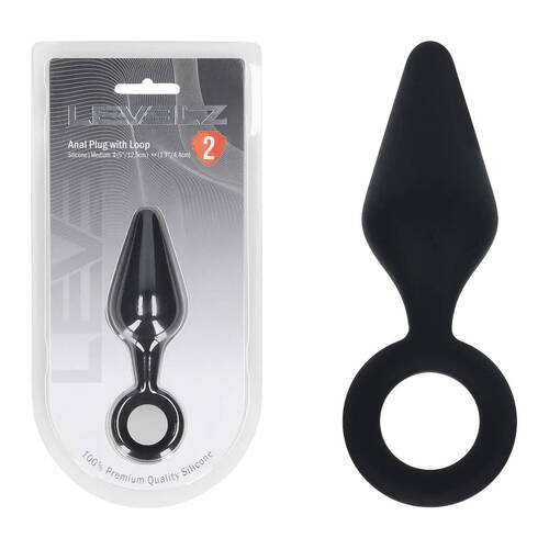 LEVELZ Silicone Anal Plug with Loop - Medium - Black Black Medium Butt Plug