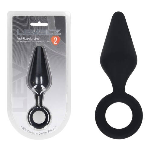 LEVELZ Silicone Anal Plug with Loop - Large Black Large Butt Plug