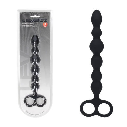 LEVELZ Beaded Silicone Anal Probe with Double Loop Black 24.5 cm Anal Beads