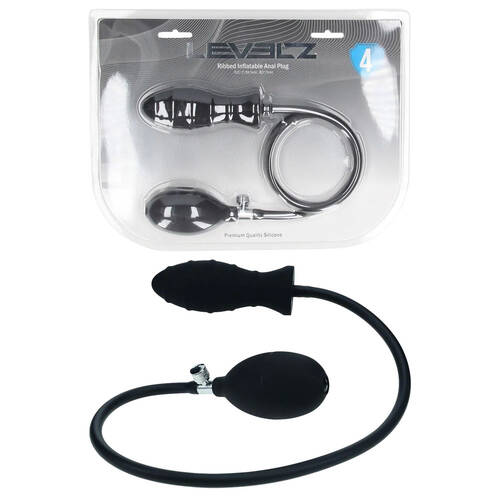 LEVELZ Ribbed Inflatable Anal Plug Black Inflatable Butt Plug