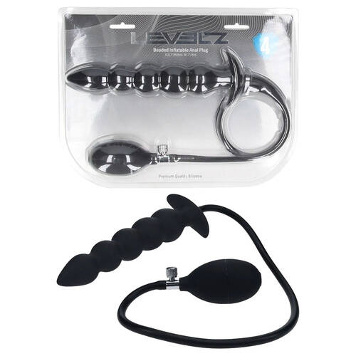 LEVELZ Beaded Inflatable Anal Plug Black Inflatable Butt Plug