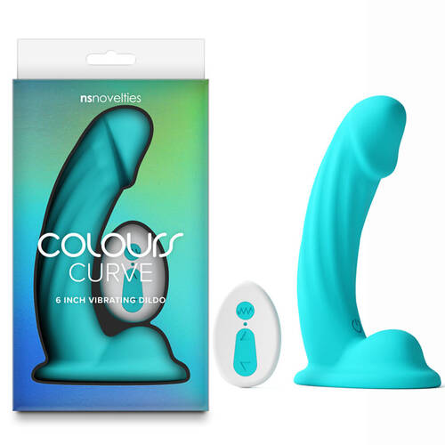Colours Curve - Vibrating 6'' Dildo - Teal Teal 16.4 cm USB Rechargeable Vibrating Dildo with Wireless Remote