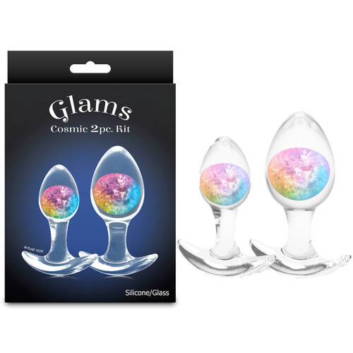 Glams Cosmic 2pc Kit - Rainbow Clear/Rainbow Butt Plugs - Set of 2 Sizes