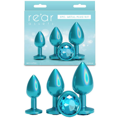 Rear Assets Trainer Kit - Iridescent Teal Iridescent Teal Metallic Butt Plugs - Set of 3 Sizes