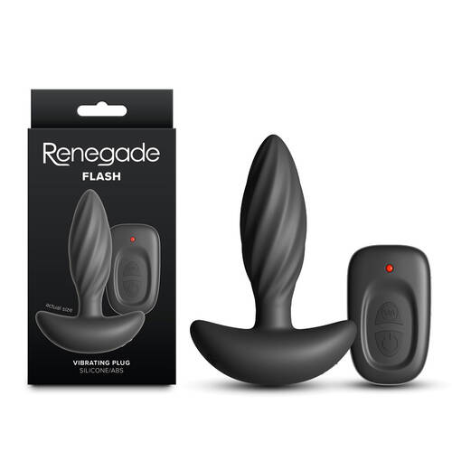Renegade Flash - Black Black 10.3 cm USB Rechargeable Vibrating Butt Plug