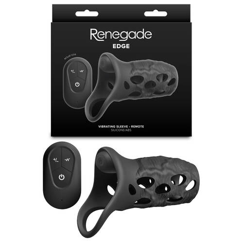 Renegade Edge - Black Black USB Rechargeable Vibrating Penis Sleeve with Wireless Remote