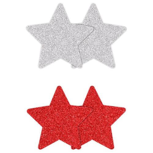 Pretty Pasties Glitter Stars Red/Silver 2 Pair