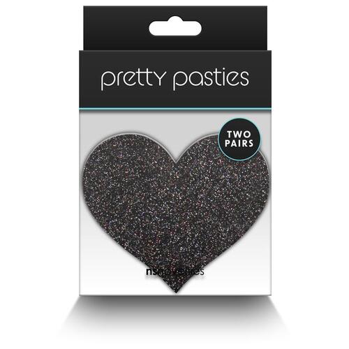 Pretty Pasties Glitter Hearts Black/Gold 2 Pair