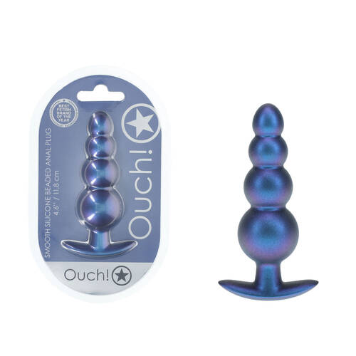 Ouch! Beaded Anal Plug Metallic  Metallic  11.7cm Butt Plug