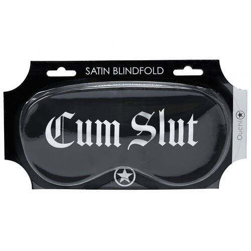 OUCH! Satin Mask - Cum Slut Black Printed Eye Mask