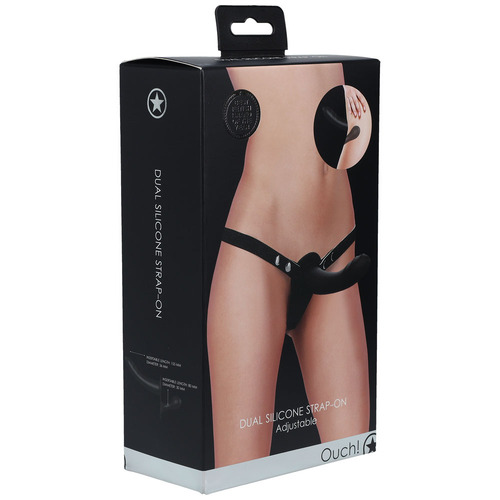 OUCH! Dual Silicone Strap-On - Black Black Double Ended Strap-On