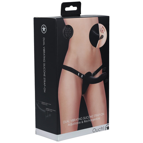 OUCH! Dual Vibrating Silicone Strap-On - Black Black USB Rechargeable Dual Vibrating Strap-On