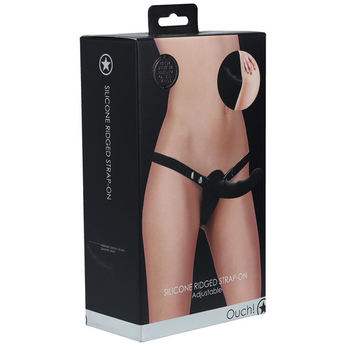 OUCH! Silicone Ridged Strap-On - Black Black Strap-On