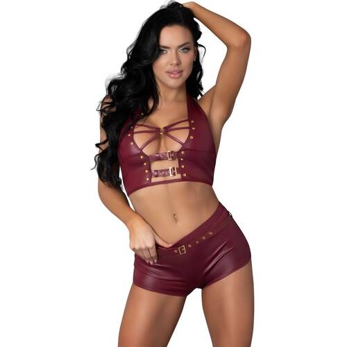 Thalia Burgundy Tease Two Piece Set S/M