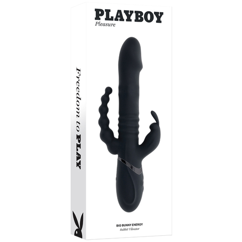 Playboy Pleasure BIG BUNNY ENERGY Black 26.2 cm USB Rechargeable Rabbit Vibrator with Anal Beads