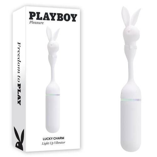 Playboy Pleasure LUCKY CHARM White USB Rechargeable Vibrating Bullet with Bunny Tip