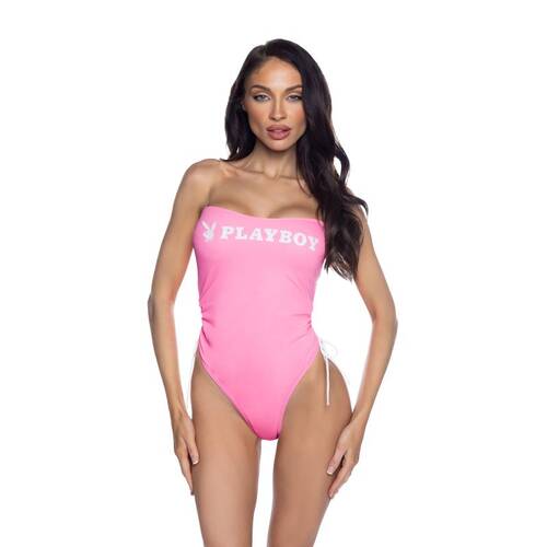 PlayBoy Pink 1 Pc Swimsuit/Ruched Side Ties/Removable Clear Straps M