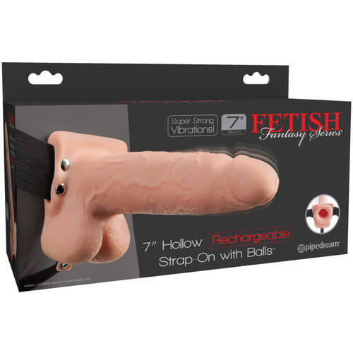 7" Hollow Vibrating Strap On + Balls