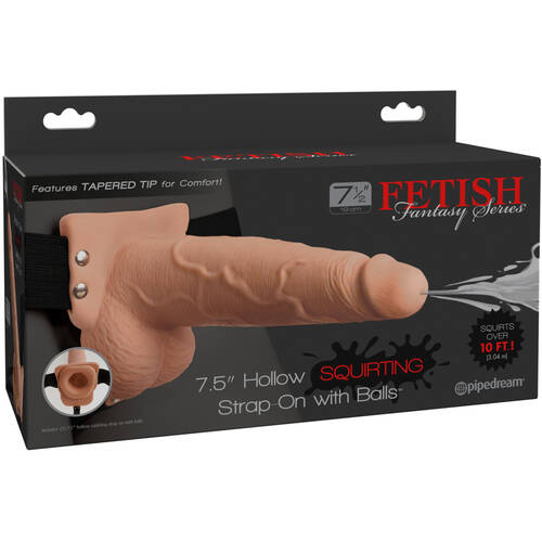 7.5" Hollow Squirting Strap On + Balls