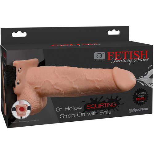 9" Hollow Squirting Strap-On + Balls