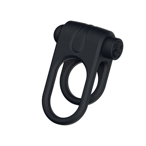 Passion Play Silicone Vibrating Dual Cockring Black USB Rechargeable Cock & Balls Ring