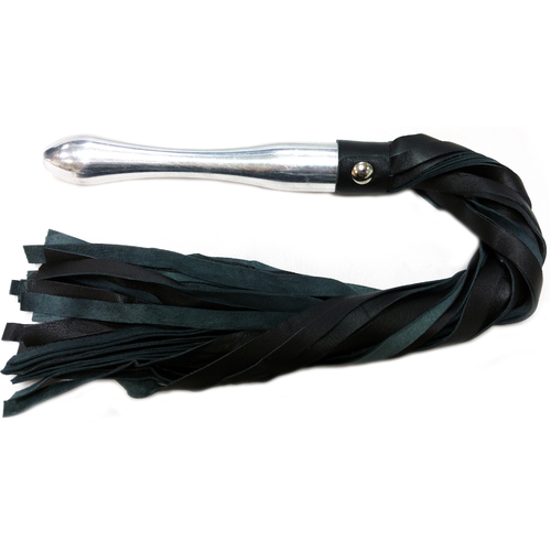 Black Leather Flogger with Aluminum Handle