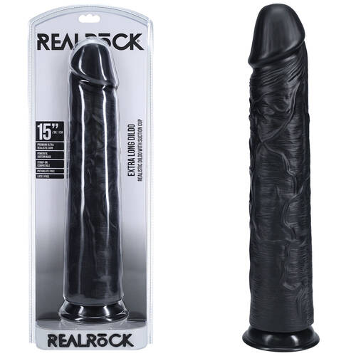 REALROCK 38cm Extra Long Dildo - Black Black 38 cm (15'') Extra Long Dong