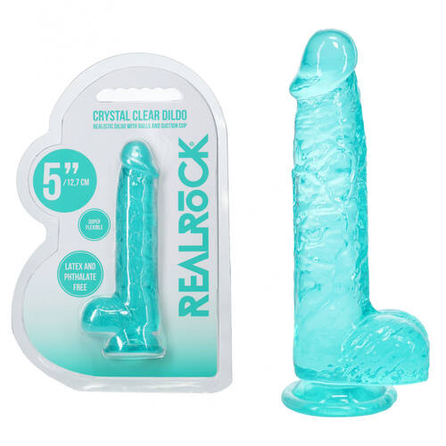 REALROCK 5'' Crystal Clear Dildo with Balls - Turquoise Clear Turquoise 14.7 cm Dong