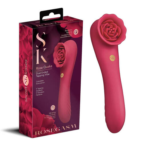 Secret Kisses ROSEGASM ROSE QUAKE Red 18.8 cm USB Rechargeable Dual Ended Tapping Vibrator