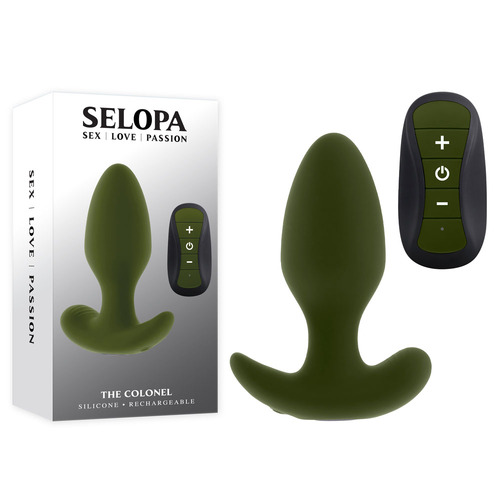 Selopa THE COLONEL Green 10.1 cm USB Rechargeable Vibrating Butt Plug with Wireless Remote